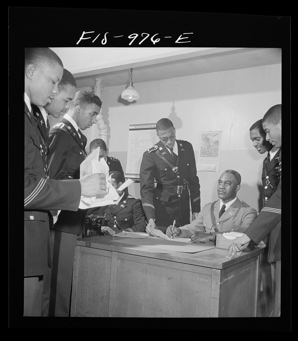 Washington, D.C. Members of the military unit at the Armstrong Technical High School reporting to a regular army officer.…