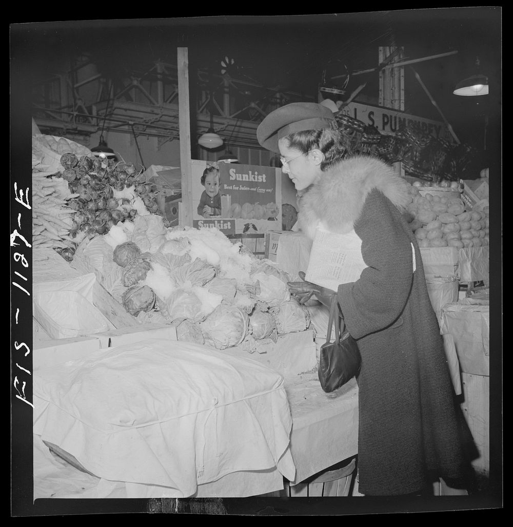 Washington, D.C. Jewal Mazique [i.e. Jewel] doing her shopping enroute home from her job in the Library of Congress. Sourced…