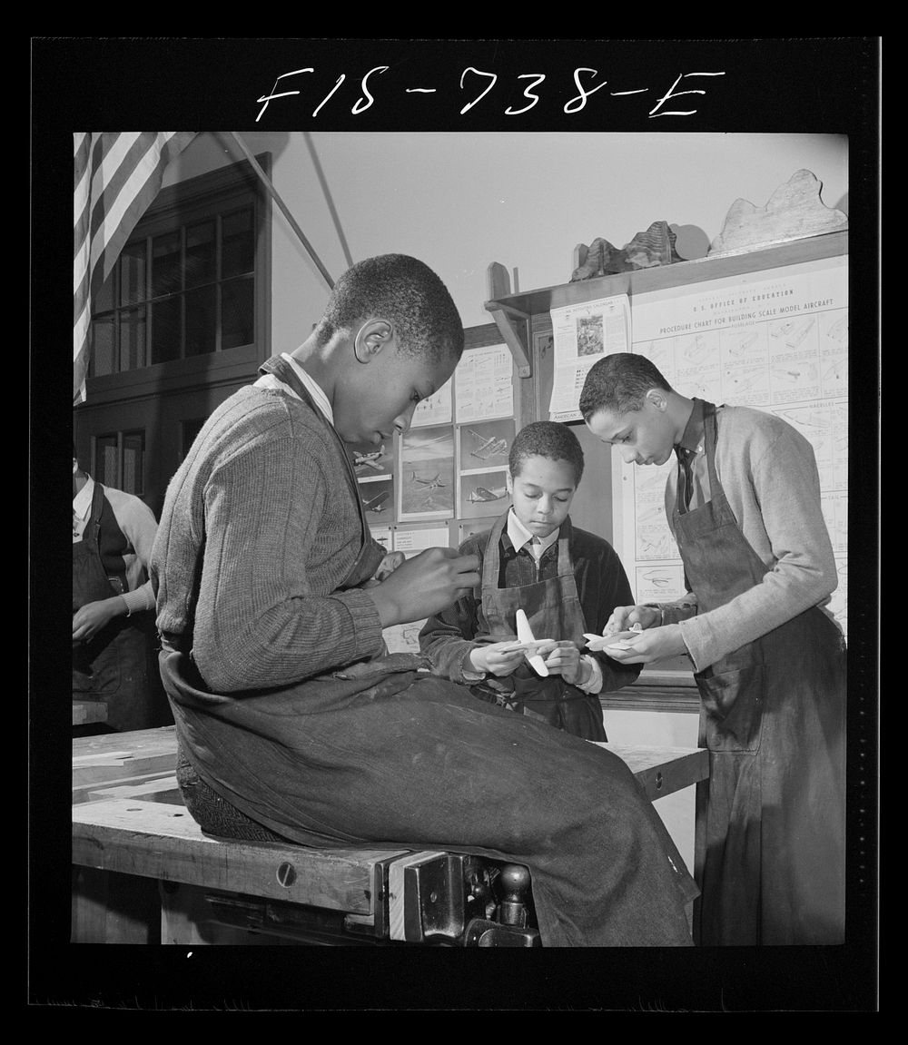 [Untitled photo, possibly related to: Washington, D.C. Making model airplanes for U.S. Navy at the Armstrong Techincal High…