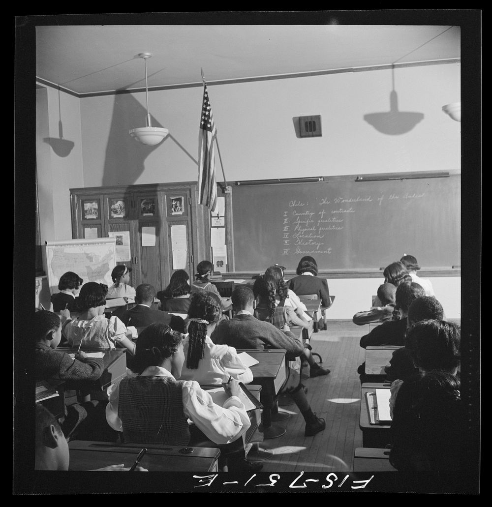 [Untitled photo, possibly related to: Washington, D.C. Class listening to a radio broadcast about South America, sponsored…