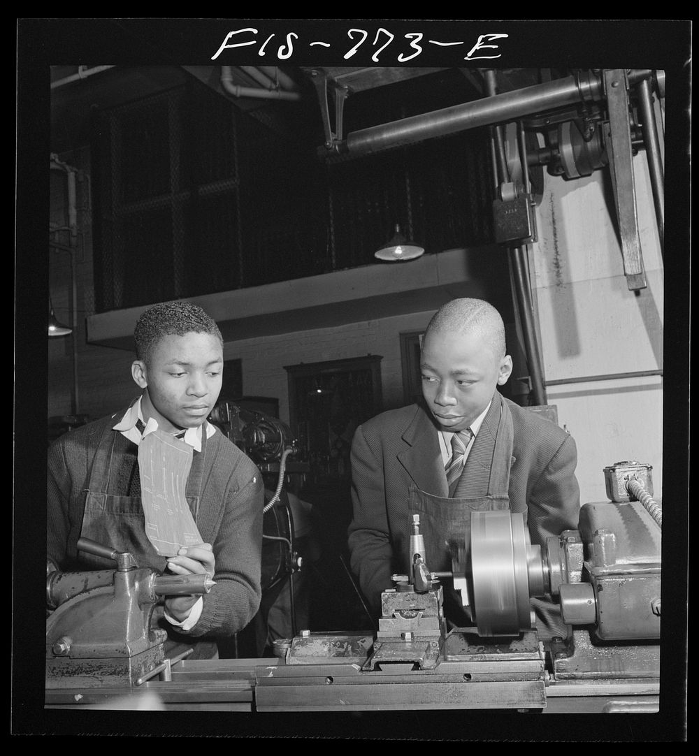 [Untitled photo, possibly related to: Washington, D.C. Working in machine shop at the Armstrong Technical High School].…
