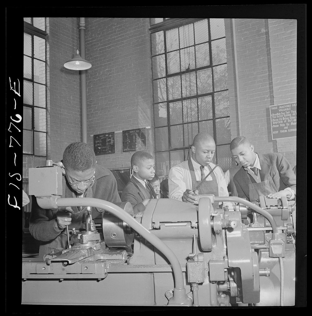 Washington, D.C. Working in machine shop at the Armstrong Technical High School. Sourced from the Library of Congress.