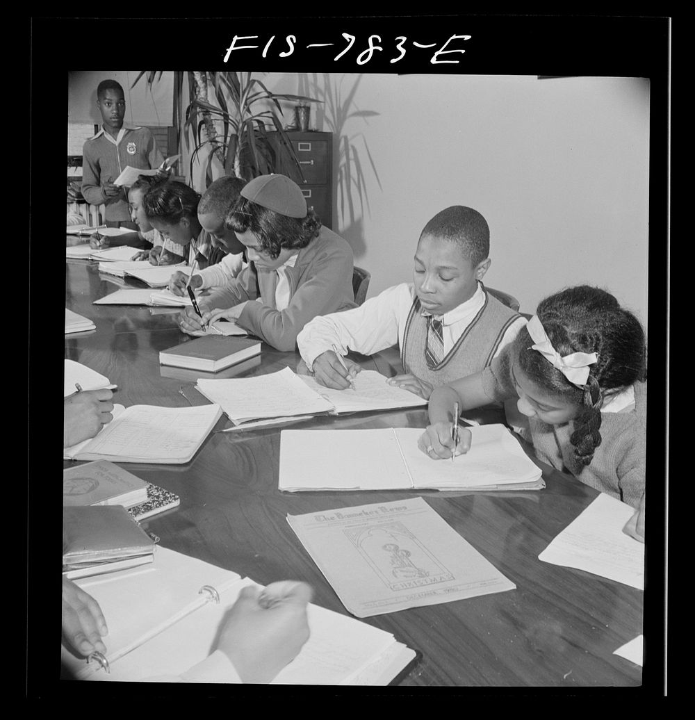 Washington, D.C. Editorial meeting working on the student paper at the Banneker Junior High School. Sourced from the Library…