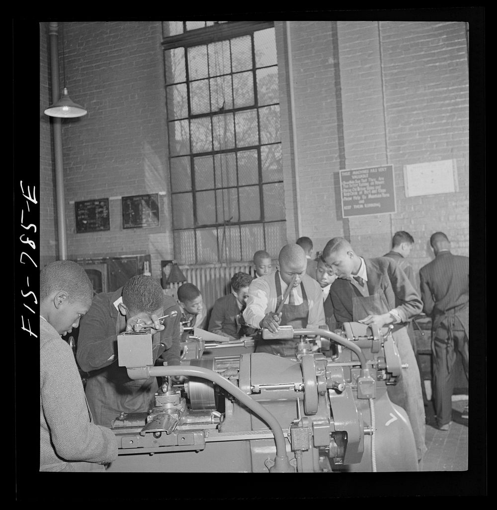 [Untitled photo, possibly related to: Washington, D.C. Working in machine shop at the Armstrong Technical High School].…