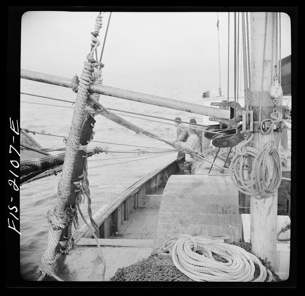 Provincetown, Massachusetts. Aboard the Frances and Marion, a Portuguese drag trawler, fishing off Cape Cod. Standing by to…