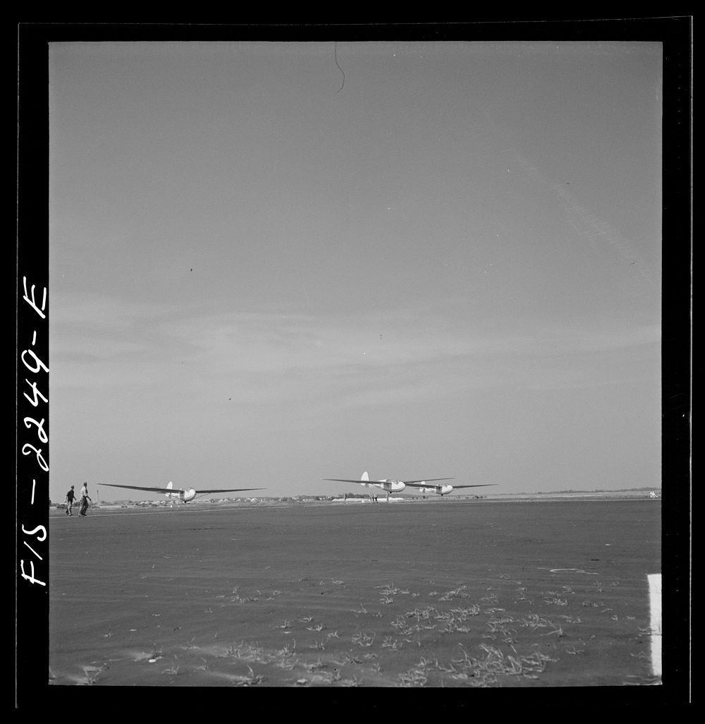 Parris Island, South Carolina. U.S. Marine Corps glider detachment training camp. Glider planes in flight. Sourced from the…