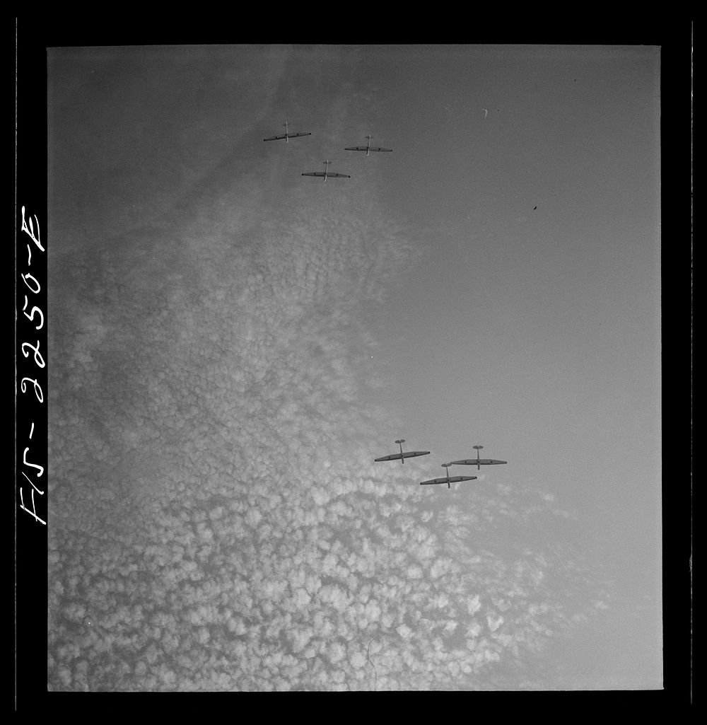 Parris Island, South Carolina. U.S. Marine Corps glider detachment training camp. Glider planes in flight. Sourced from the…