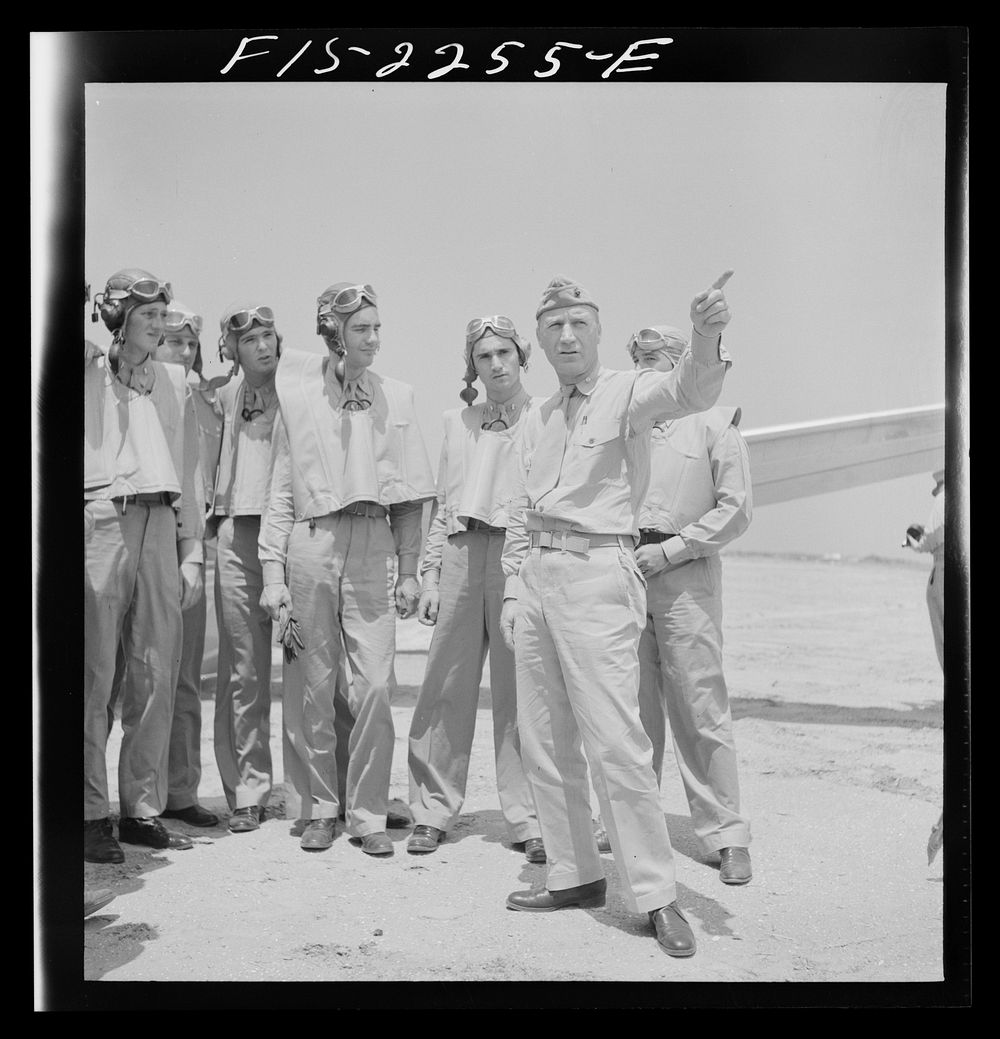 Parris Island, South Carolina. U.S. Marine Corps glider detachment training camp. Trainees and instructor. Sourced from the…