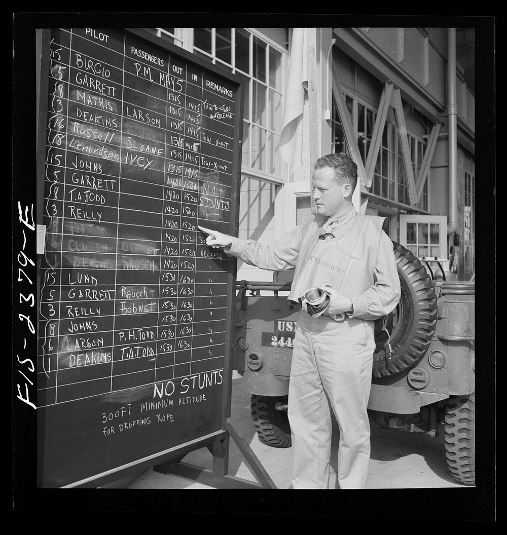 [Untitled photo, possibly related to: Parris Island, South Carolina. The operation board at the U.S. Marine Corps glider…
