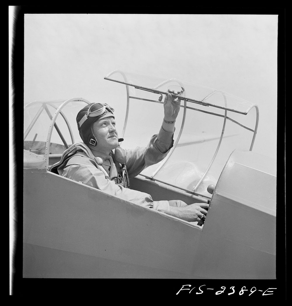 Parris Island, South Carolina. U.S. Marine Corps glider detachment training camp. Trainee ready for flight. Sourced from the…