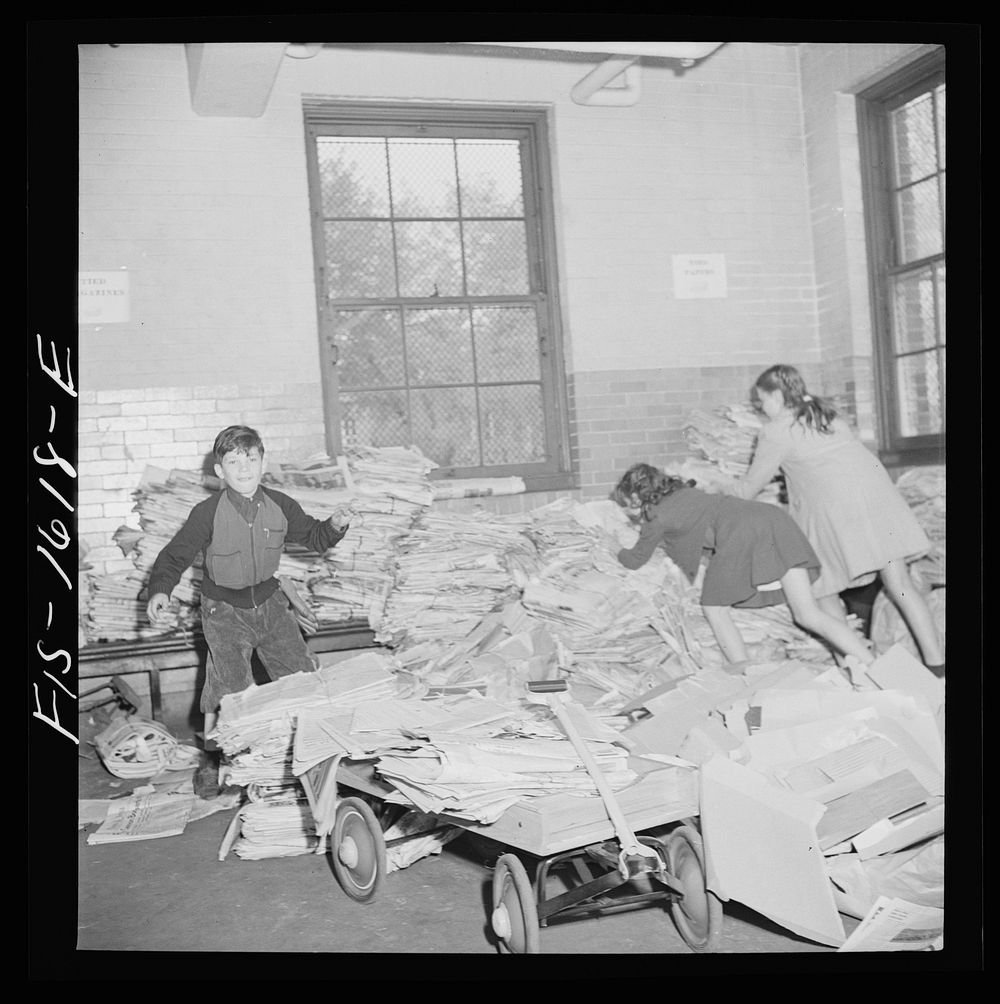 [Untitled photo, possibly related to: Washington, D.C. Scrap salvage campaign, Victory Program. Schoolchildren bring their…