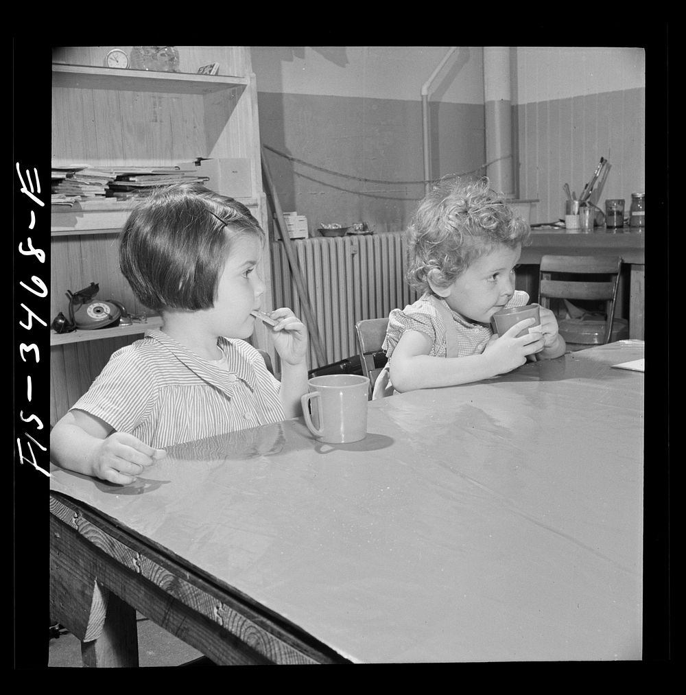 [Untitled photo, possibly related to: Greenbelt, Maryland. Federal housing project. Story hour in the nursey school which is…