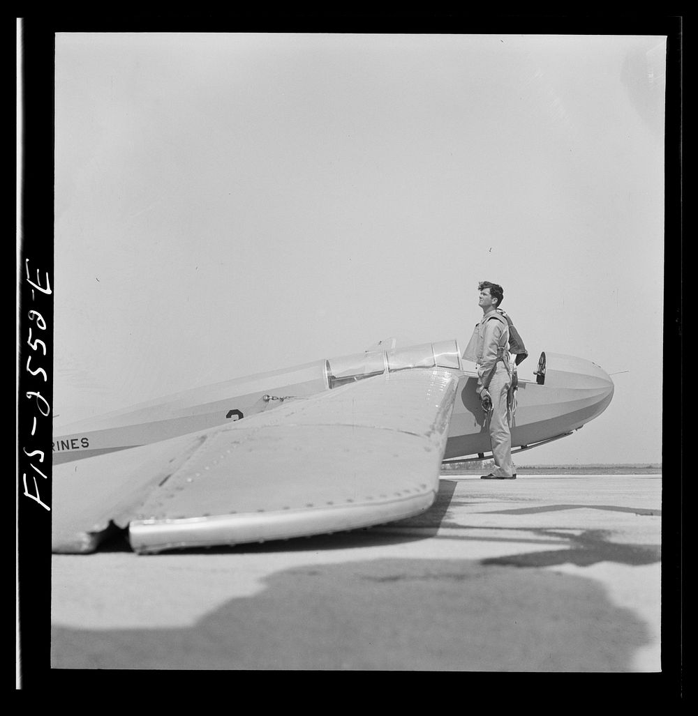 Parris Island, South Carolina. Student ready for flight in glider plane. Sourced from the Library of Congress.