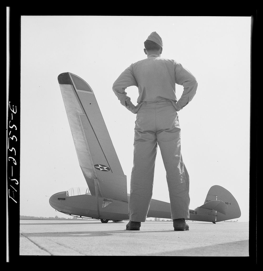 [Untitled photo, possibly related to: Parris Island, South Carolina. Student ready for flight in glider plane]. Sourced from…