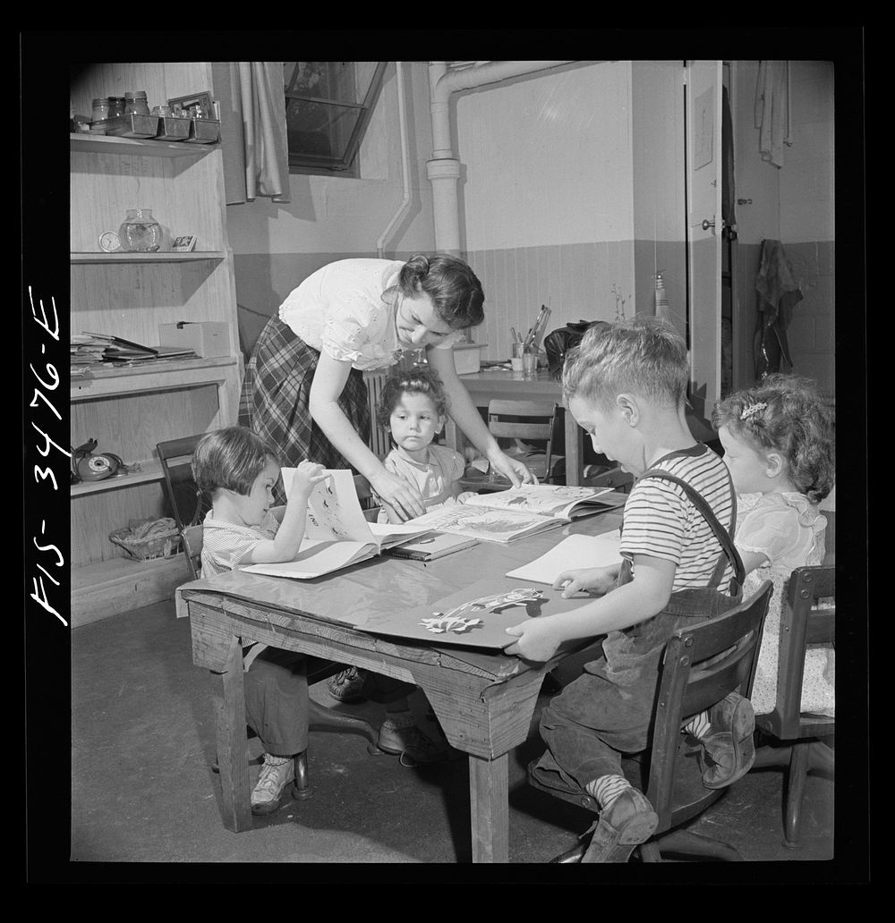 Greenbelt, Maryland. Federal housing project. Story hour at the nursery school. Sourced from the Library of Congress.