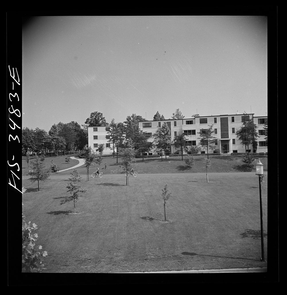 [Untitled photo, possibly related to: Greenbelt, Maryland. Federal housing project. View from the shopping center roof…