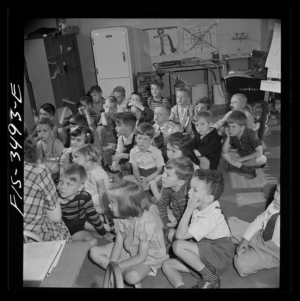 Greenbelt, Maryland. Federal housing project. Kindergarten children planning their May Day festival. Sourced from the…