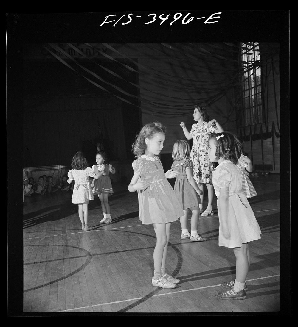 [Untitled photo, possibly related to: Greenbelt, Maryland. Federal housing project. Kindergarten children practicing a…