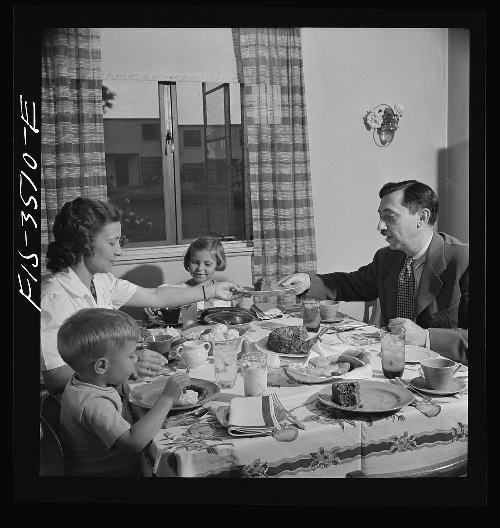 [Untitled photo, possibly related to: Greenbelt, Maryland. Federal housing project. Mr. and Mrs. Leslie Atkins, Ann, and…