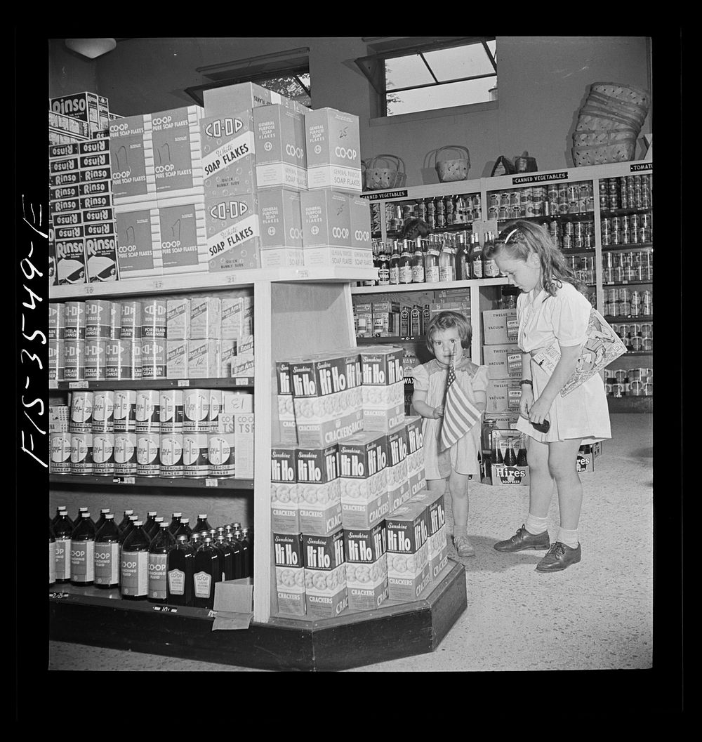 [Untitled photo, possibly related to: Greenbelt, Maryland. Federal housing project. Vegetable counter in the cooperative…