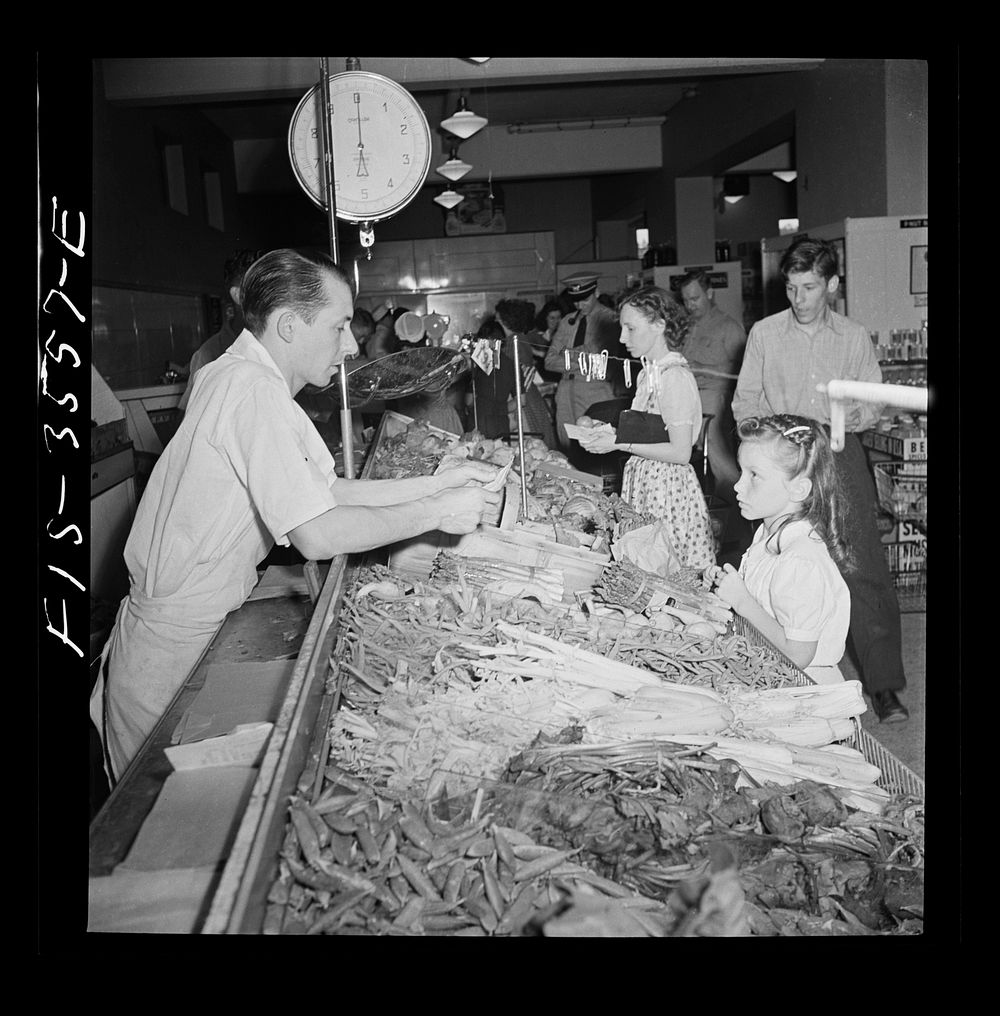 Greenbelt, Maryland. Federal housing project. Vegetable counter in the cooperative grocery store. Sourced from the Library…