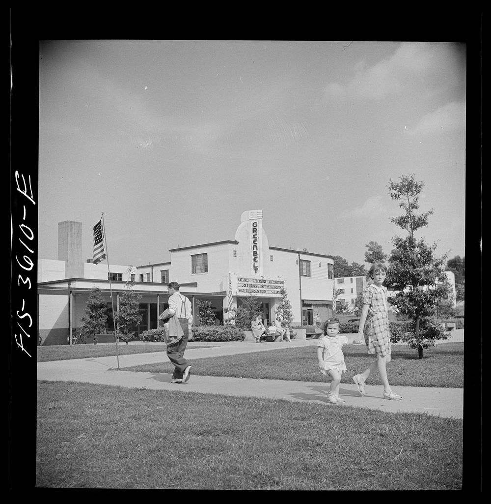 [Untitled photo, possibly related to: Greenbelt, Maryland. View from the shopping center, showing underpass, apartment…
