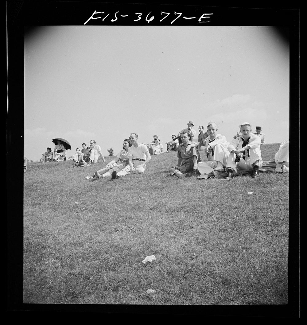 [Untitled photo, possibly related to: Greenbelt, Maryland. Spectators at a Sunday baseball game]. Sourced from the Library…
