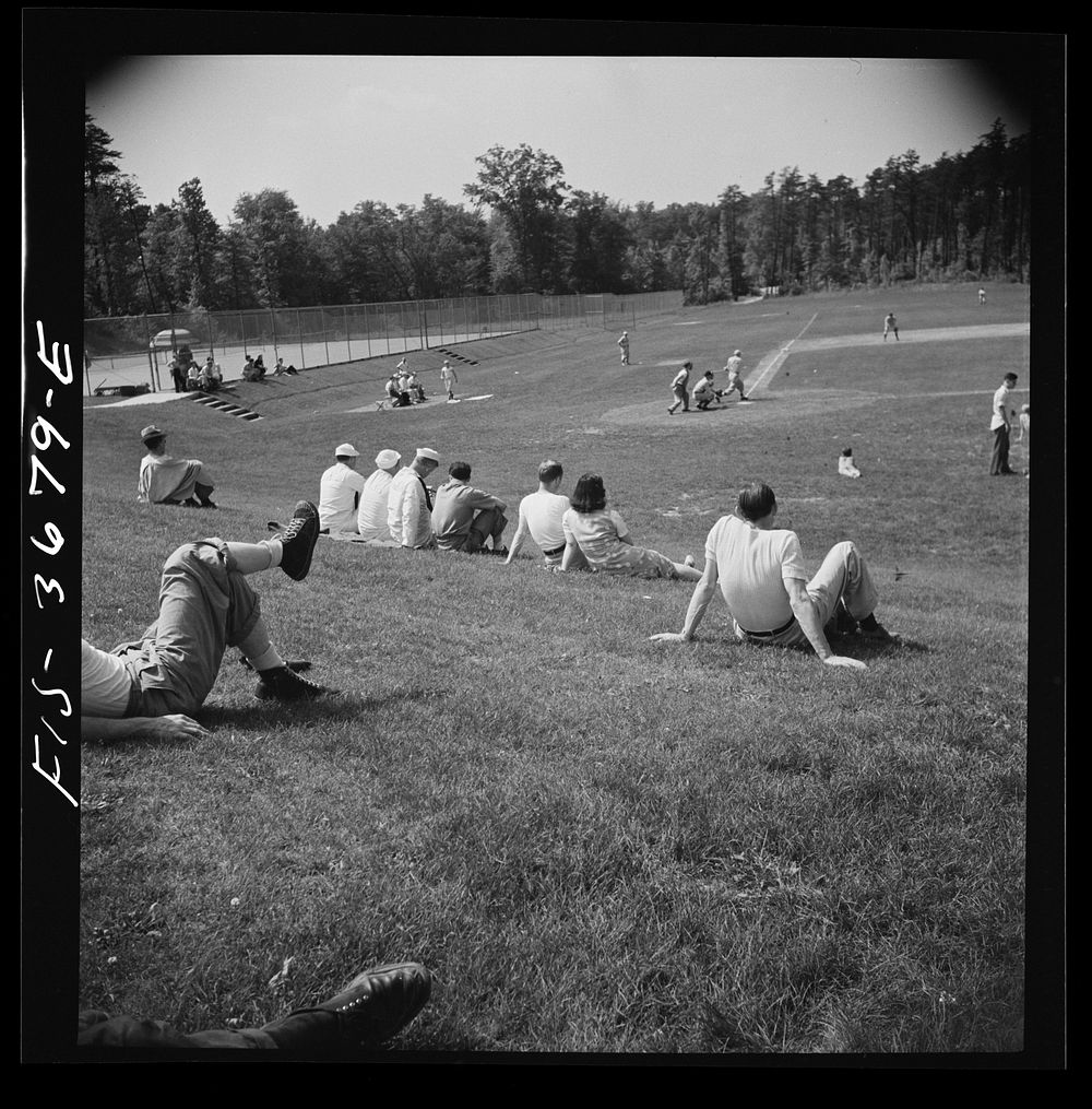 [Untitled photo, possibly related to: Greenbelt, Maryland. Spectators at a Sunday baseball game]. Sourced from the Library…