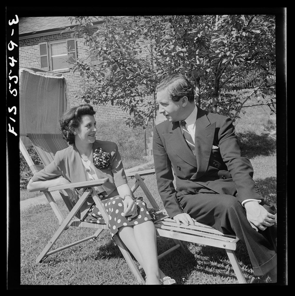 [Untitled photo, possibly related to: Washington, D.C. Mr. and Mrs. Thor Thors relaxing in their garden behind the…