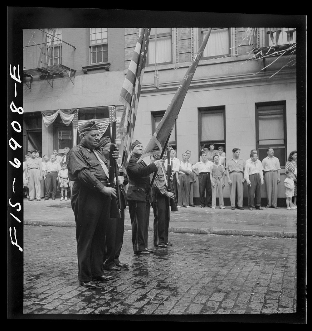 [Untitled photo, possibly related to: New York, New York. Italian-American Legionnaries marching in a parade on Mott Street…