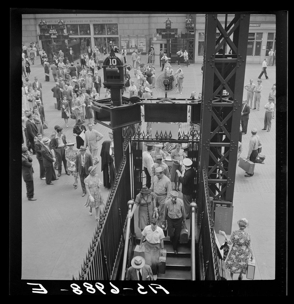 New York, New York. Train gate at the Pennsylvania railroad station. Sourced from the Library of Congress.