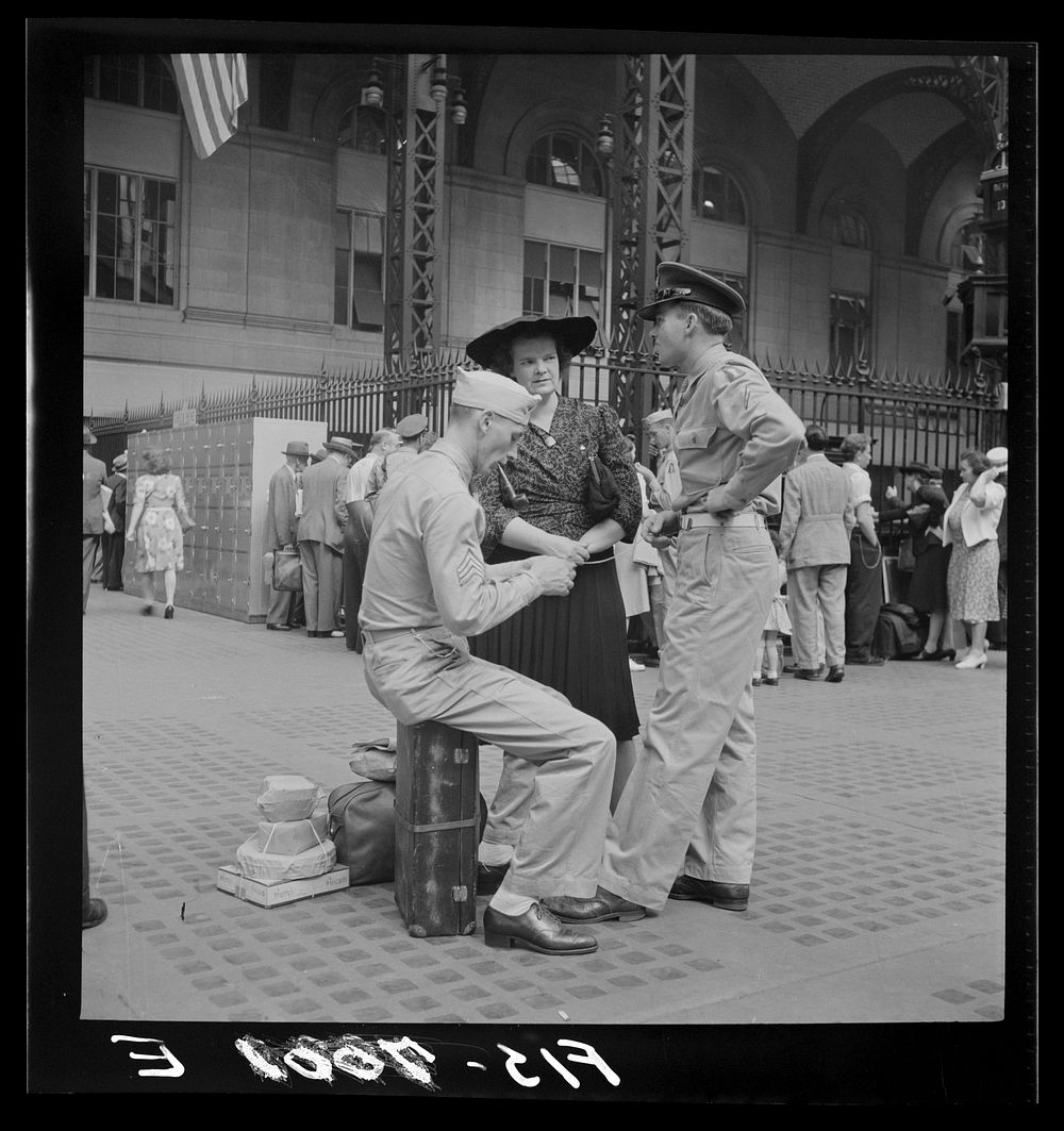 [Untitled photo, possibly related to: New York, New York. Waiting for trains at the Pennsylvania railroad station]. Sourced…