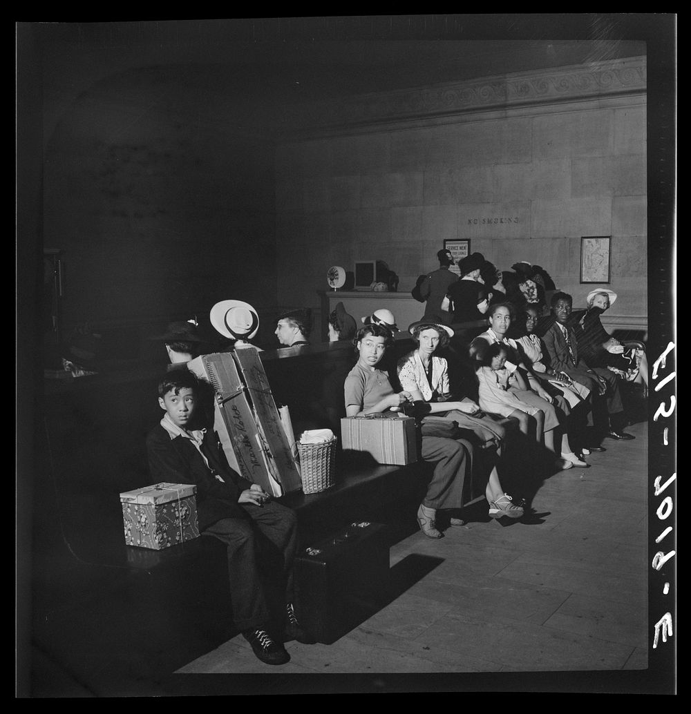 [Untitled photo, possibly related to: New York, New York. Waiting room of the Pennsylvania railroad station]. Sourced from…