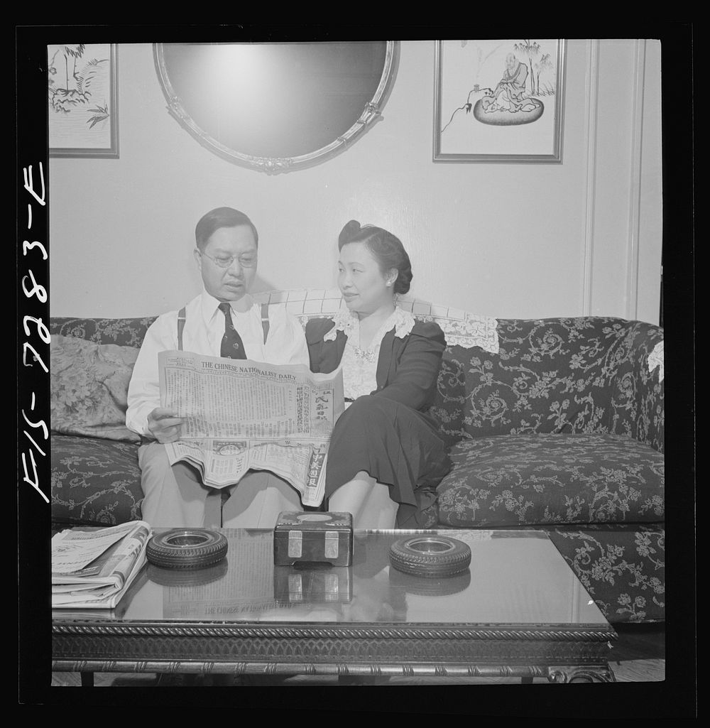 [Untitled photo, possibly related to: New York, New York. Mr. Fing, a Chinese-American merchant, and his wife in their…