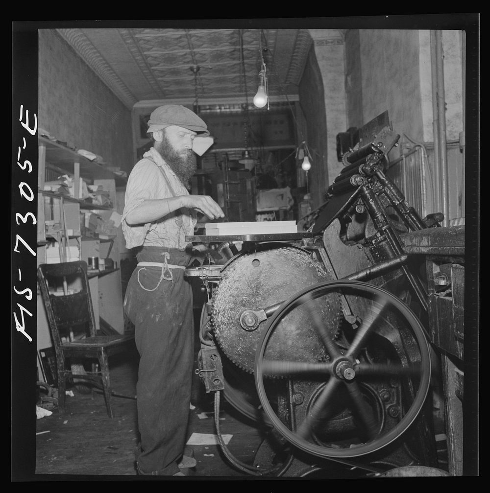 [Untitled photo, possibly related to: New York, New York. Jewish printer in a small shop on Broom Street]. Sourced from the…
