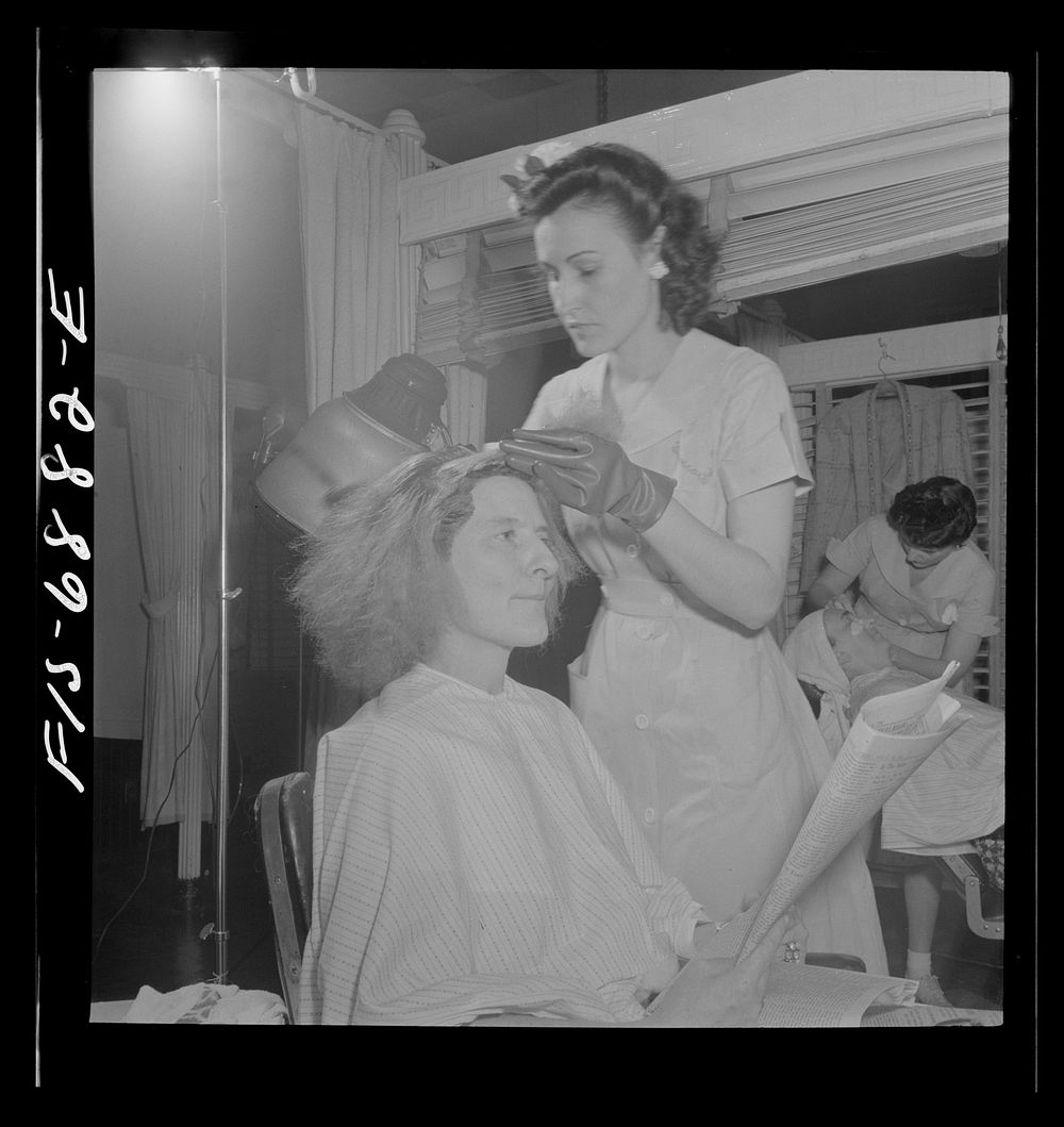 [Untitled photo, possibly related to: New York, New York. Dyeing hair at Francois de Paris, a hairdresser on Eighth Street].…
