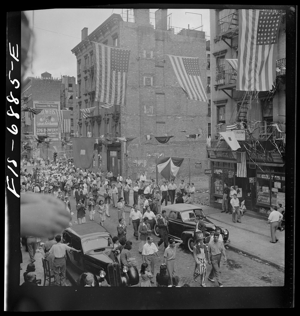 New York, New York. Parade of Italian-Americans on Mott Street at a flag raising ceremony in honor of neighborhood boys in…