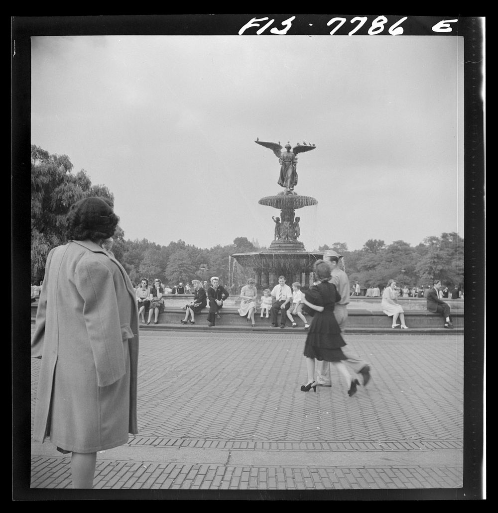 [Untitled photo, possibly related to: New York, New York. Fountain on the mall in Central Park on Sunday]. Sourced from the…