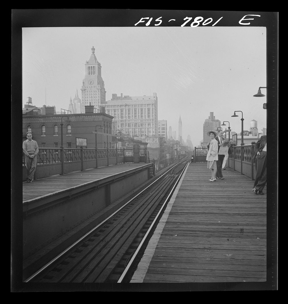 [Untitled photo, possibly related to: New York, New York. Looking north from the Ninth Street station on the Third Avenue…