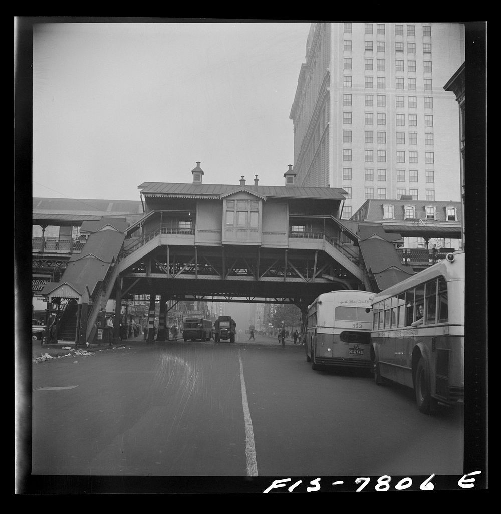 [Untitled photo, possibly related to: New York, New York. 94th Street station on the Third Avenue elevated railway at 8…