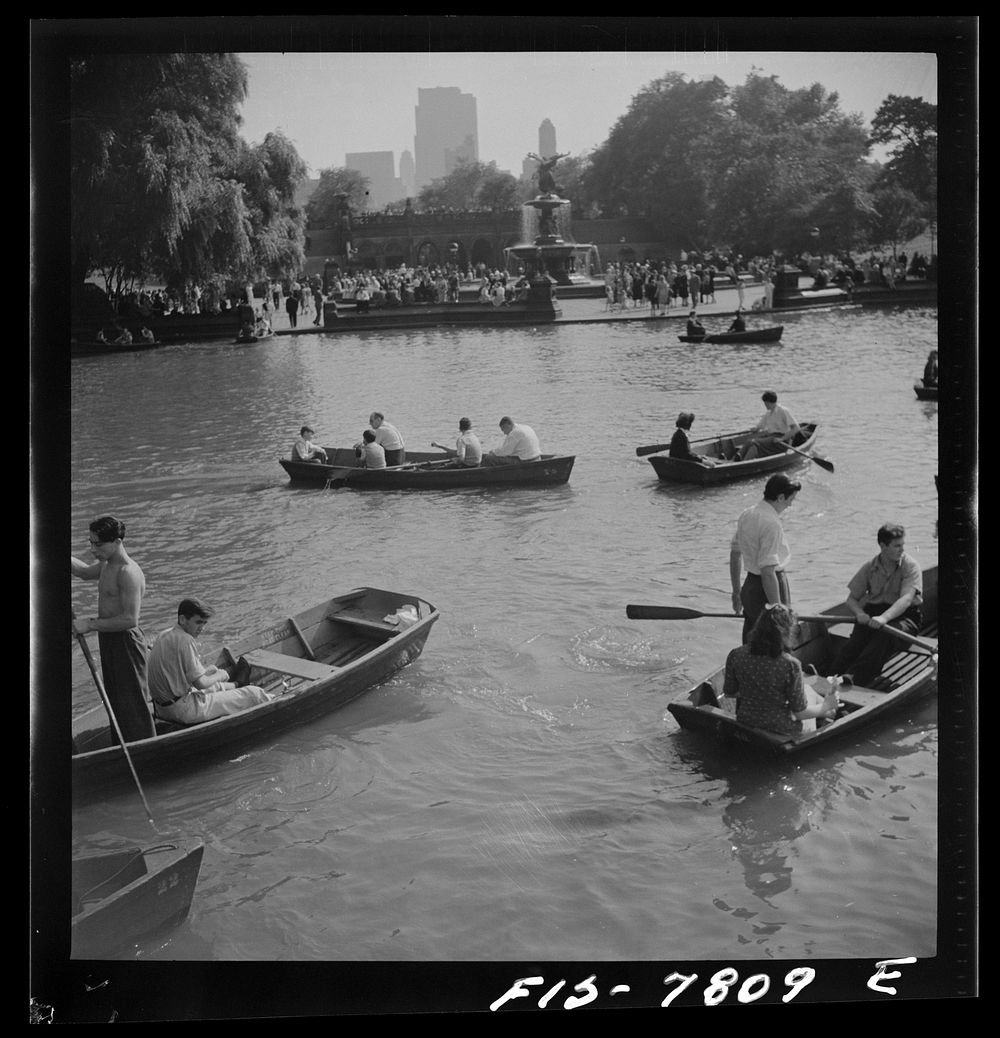[Untitled photo, possibly related to: New York, New York. Central Park lake on Sunday looking east]. Sourced from the…