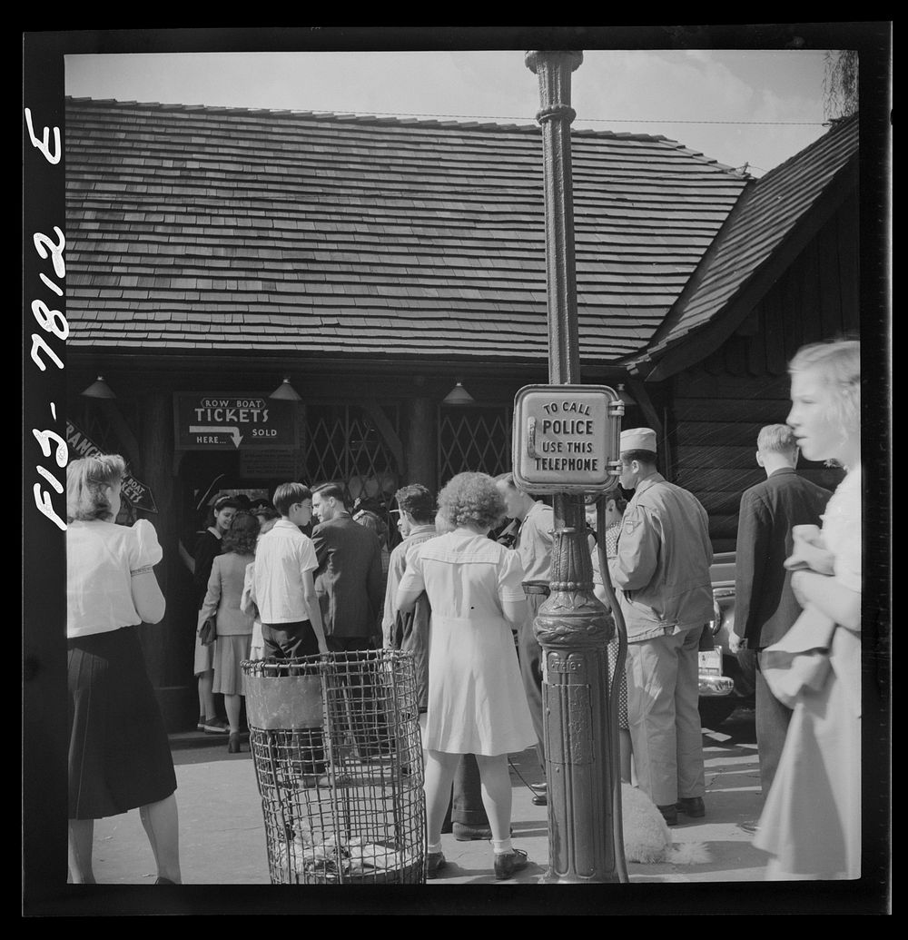 New York, New York. Waiting in line for rowboats at the Central Park lake boat house on Sunday. Sourced from the Library of…