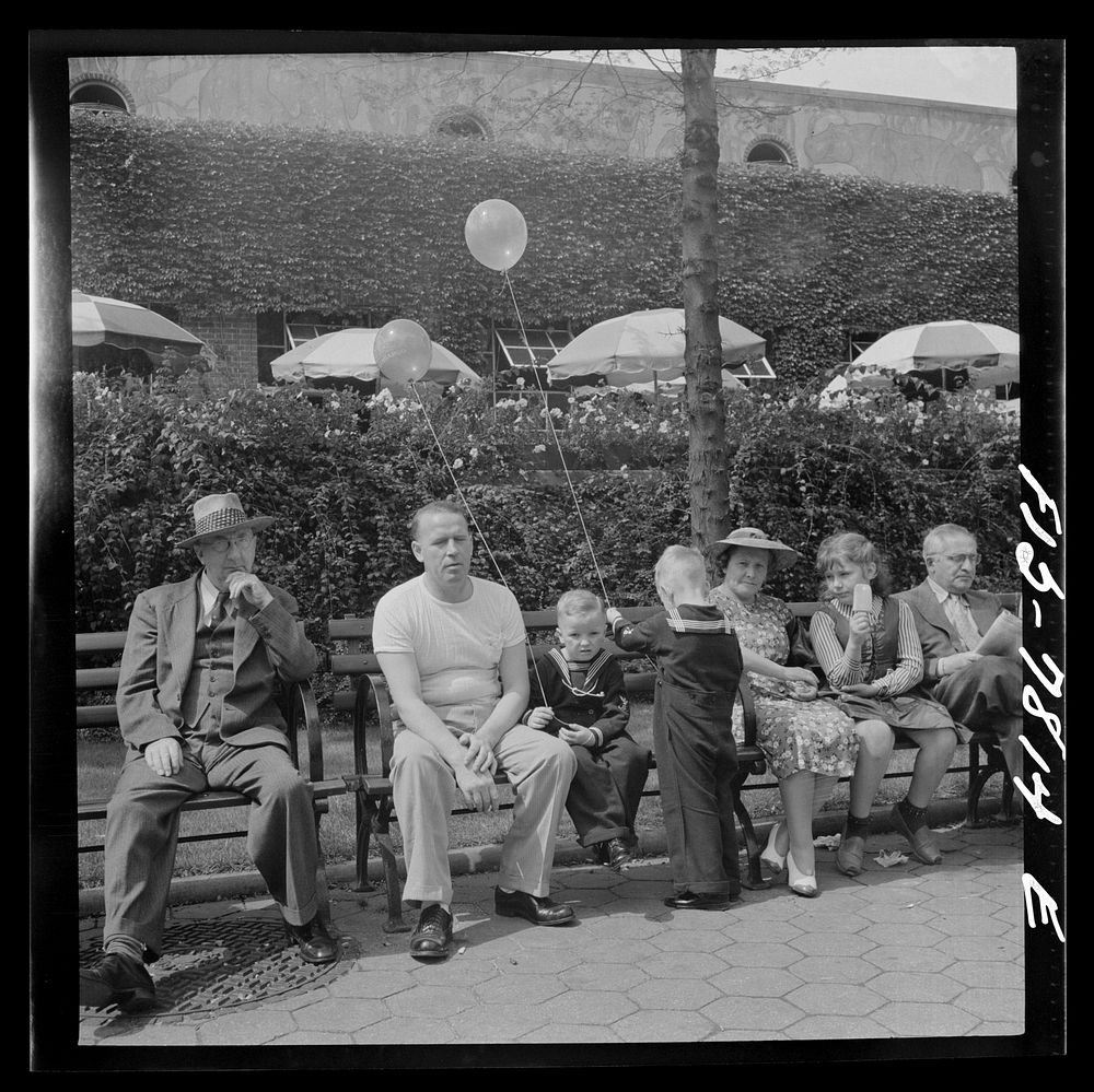 New York, New York. Sunday bench sitters in front of the Central Park Zoo restaurant. Sourced from the Library of Congress.