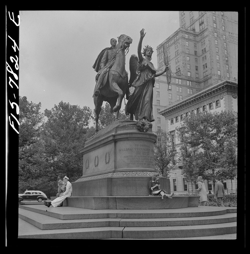 New York, New York. Statue of General Sherman at 59th Street and Fifth Avenue at the entrance to Central Park. Sourced from…