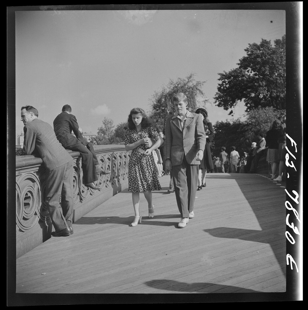 New York, New York. Bridge over Central Park lake, Sunday. Sourced from the Library of Congress.