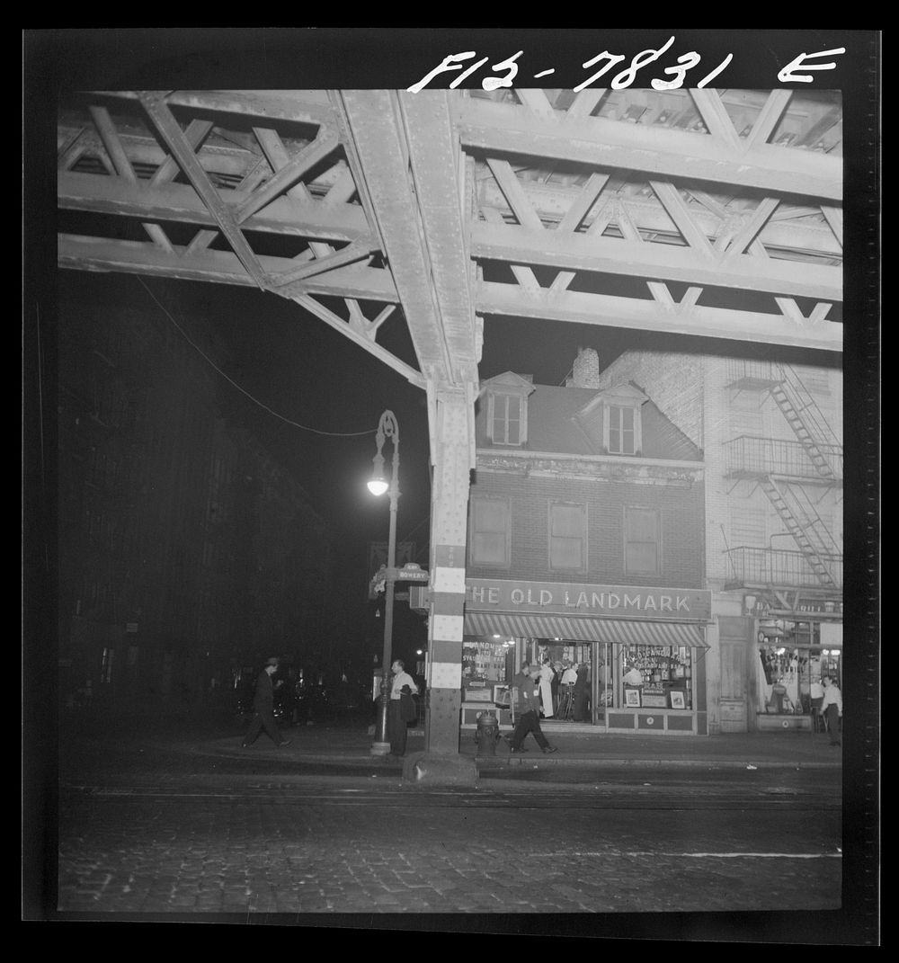 [Untitled photo, possibly related to: New York, New York. The Bowery about 10 p.m.]. Sourced from the Library of Congress.