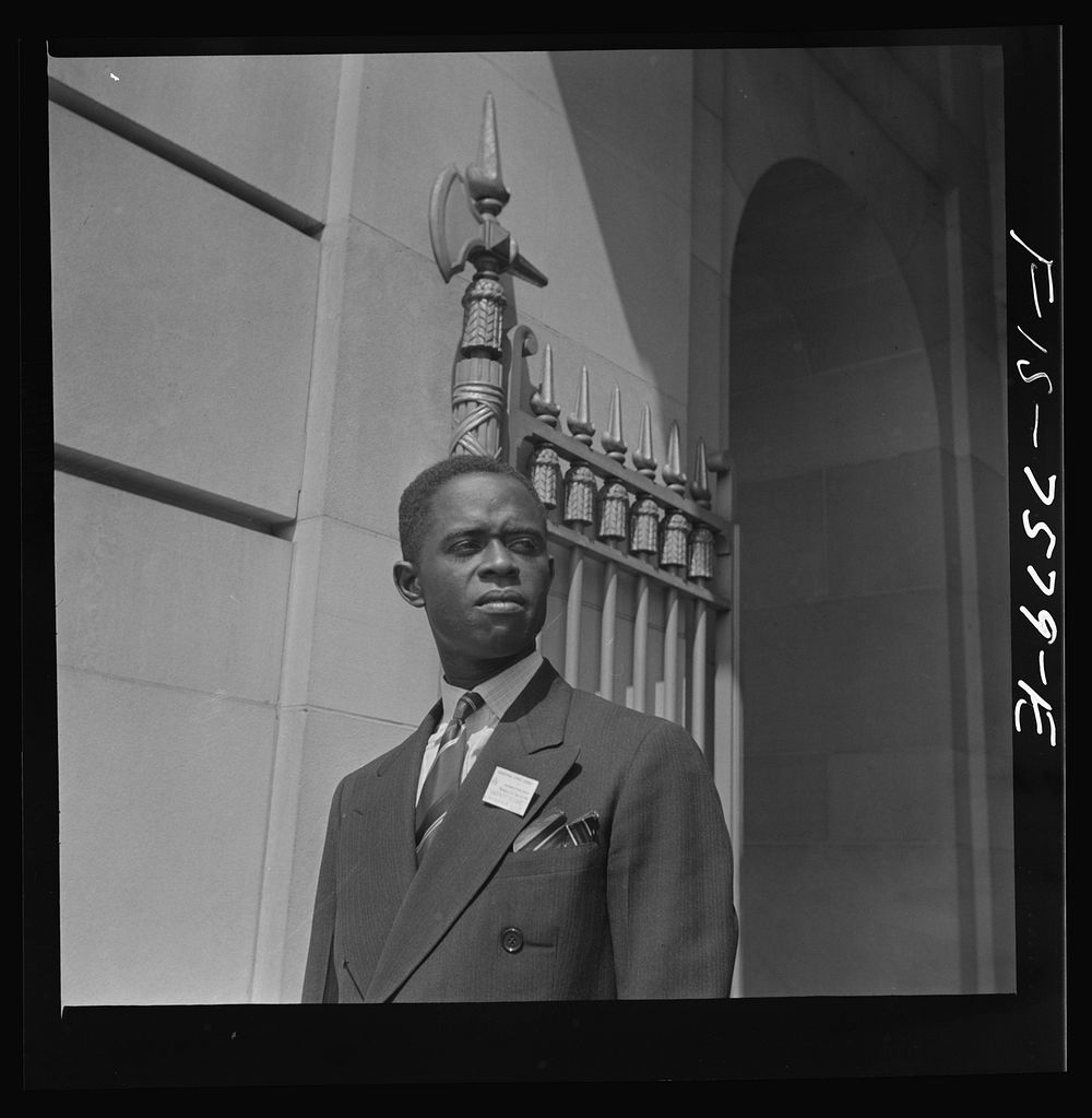 Washington, D.C. International student assembly. Mbonu Ojike, an African delegate from Nigeria. Sourced from the Library of…