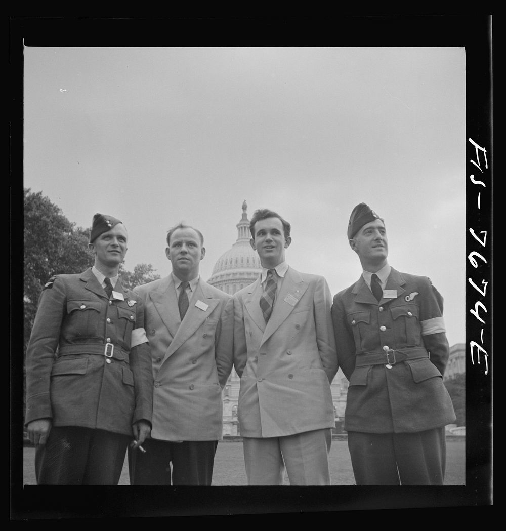 Washington, D.C. International student assembly. Left to right: pilot officer Carlysle Blackie, a delegate from New Zealand;…