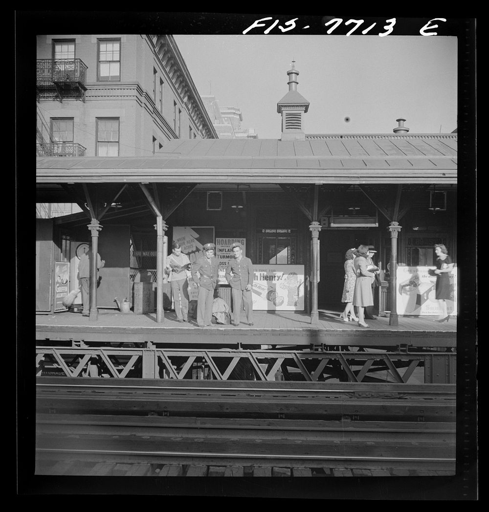 New York, New York. Third Avenue elevated railway station between 50th and 70th Streets at 8:30 a.m.. Sourced from the…