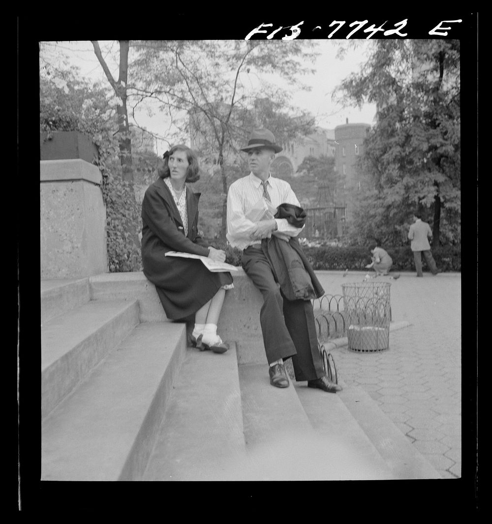 [Untitled photo, possibly related to: New York, New York. On the steps of the Central Park restaurant on Sunday]. Sourced…